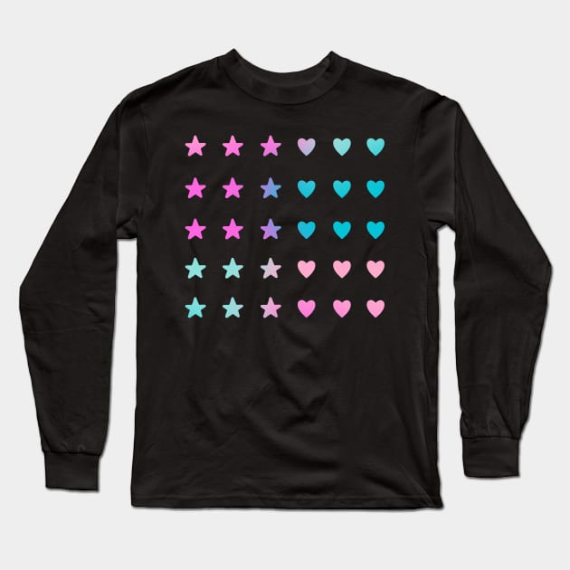 Back to School Teal and Fuchsia Gradient Hearts and Stars Long Sleeve T-Shirt by JuneNostalgia